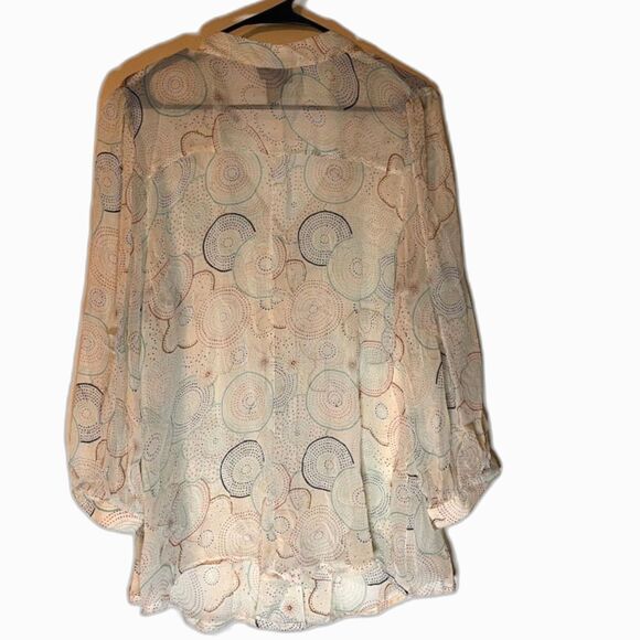 Lane Bryant Blouse 14/16 Cream Sheer Multicolor Print 3/4 Sleeve Business Casual - Picture 2 of 9